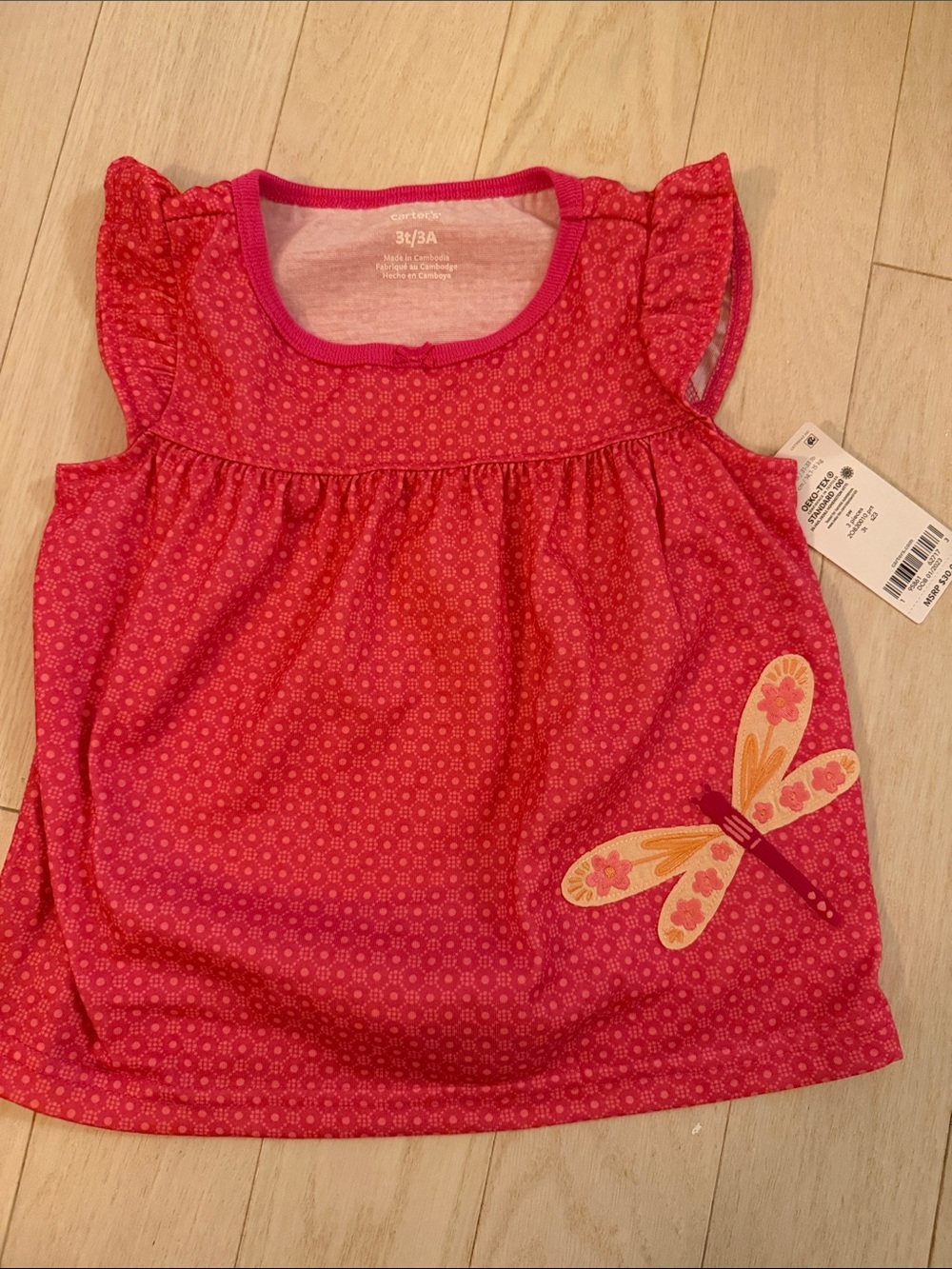 Carter's Hot Pink Dragonfly Flutter Sleeve Tank Top